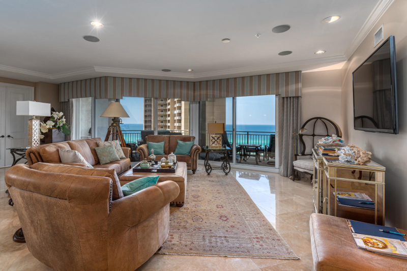 Living room in Grand Dunes condo, Miramar Beach FL