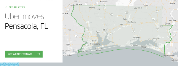 Uber borders in Pensacola FL